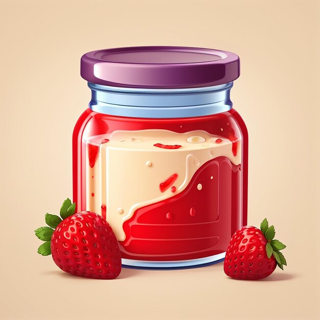 Strawberry Jam Cartoon Vector Icon Illustration Food Object Icon Concept Isolated Premium Vector