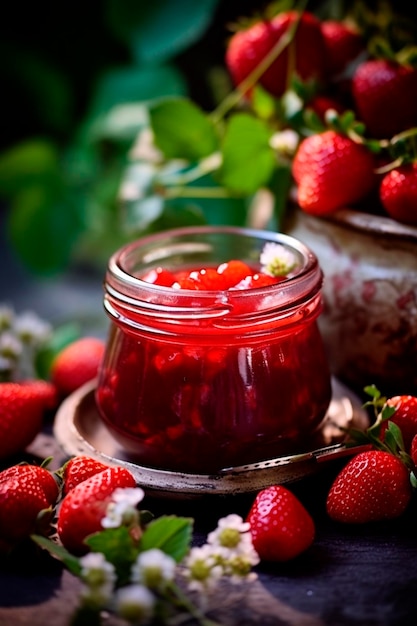 Strawberry jam in a jar Generative AI