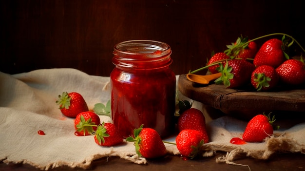 Strawberry jam in a jar Generative AI