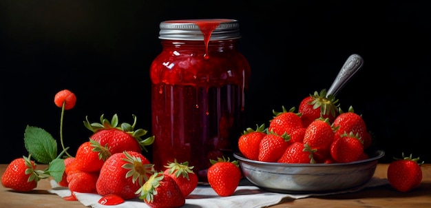 Strawberry jam in a jar Generative AI