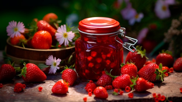 Strawberry jam in a jar Generative AI