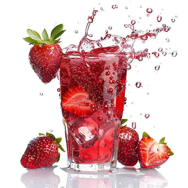 strawberry juice glass on white background