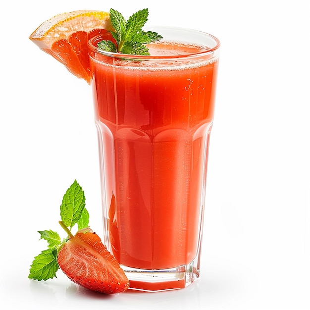 strawberry juice glass on white background