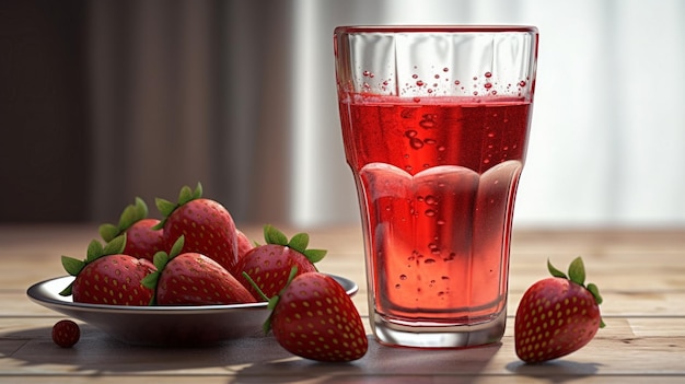 Strawberry juice in a glass with fresh strawberries on a black backgroundgenerative ai