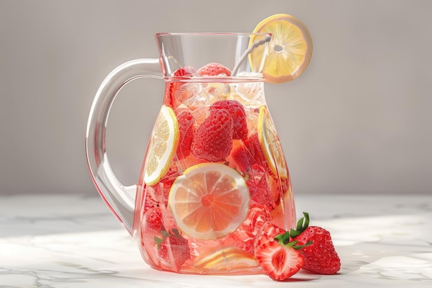 Photo strawberry lemonade in a glass jug with strawberry img