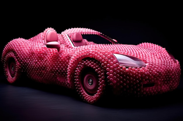 Strawberry Luxury futuristic convertible sport car illustration generative ai