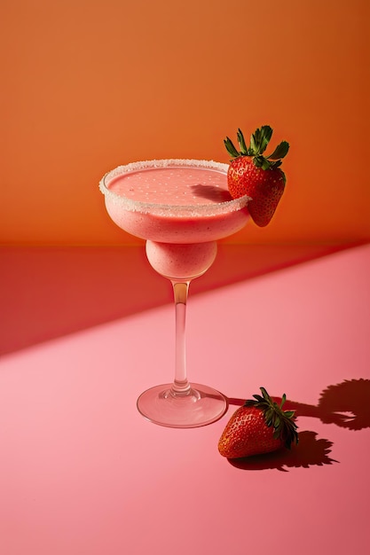 Strawberry margarita cocktail on a pink background