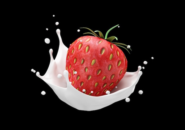 Strawberry in Milk Spalsh on black background