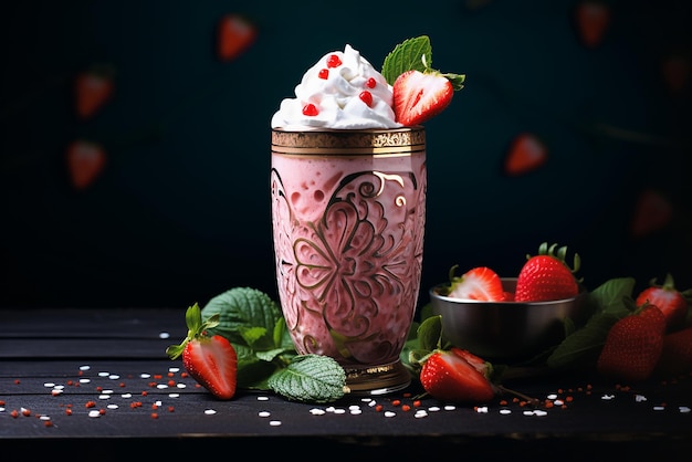 Strawberry milkshake on a black background