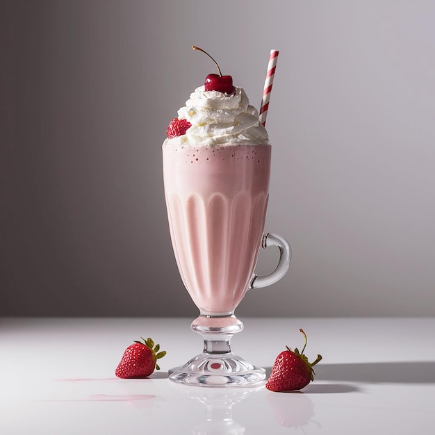 Photo strawberry milkshake in a fancy glass