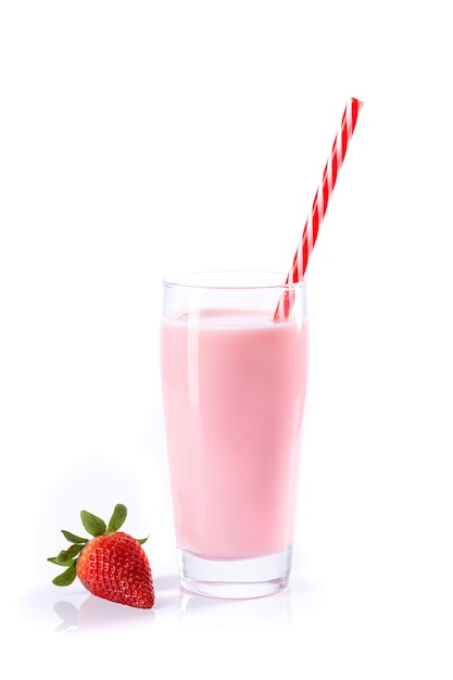 Strawberry milkshake isolated on white background  with  copyspace.