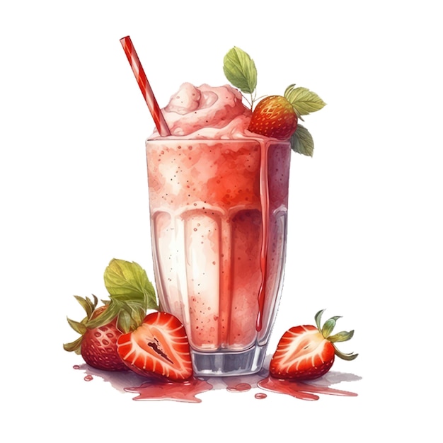 A strawberry milkshake with strawberries and a strawberries on the top.