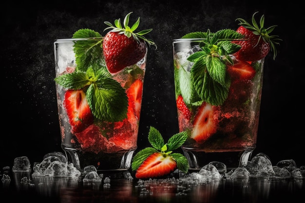 Strawberry mojito cocktails made from fresh strawberries