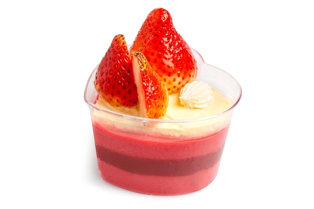 Strawberry Mousse Cheese Cake isolated on white background Clipping path