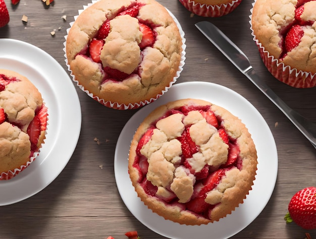 Strawberry Muffins with Ingredients generative art by AI