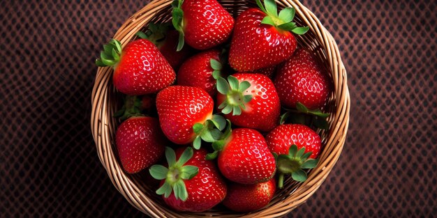 Strawberry organic fruit on basket background generative AI