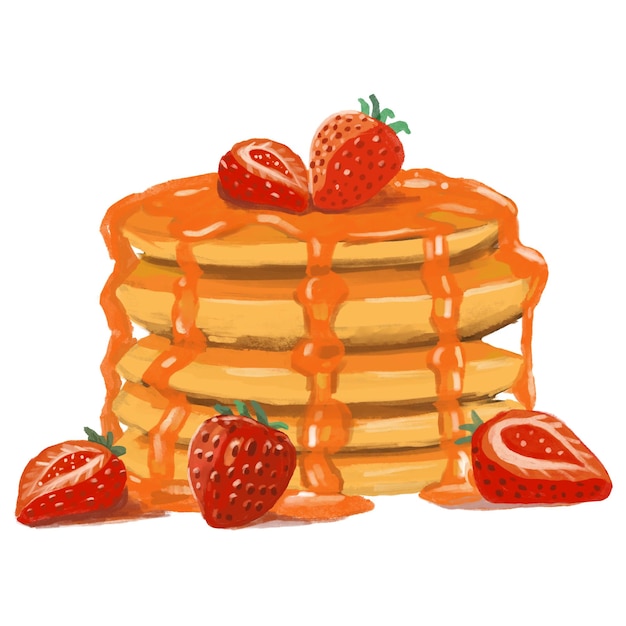 Strawberry pancake Water colour hand drawn illustration Isolate on white background