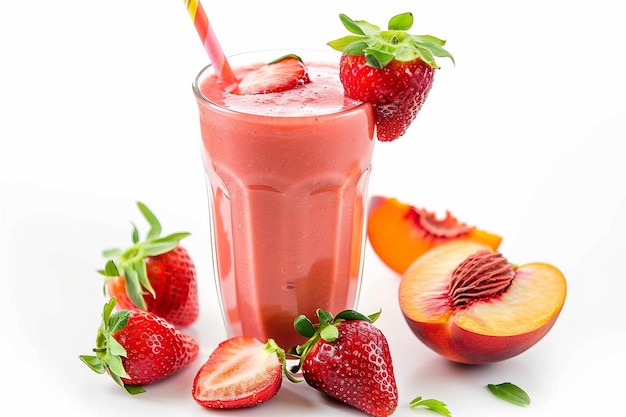 Strawberry Peach Smoothie On White Background