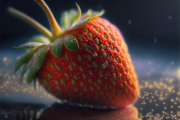 Strawberry realistic red and green color closeup view. Generative AI