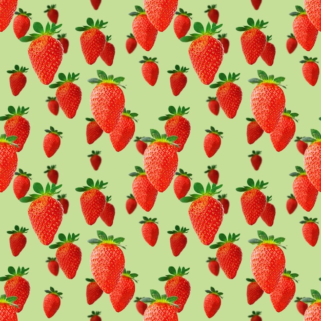 Strawberry seamless pattern ripe strawberries isolated on green package design background