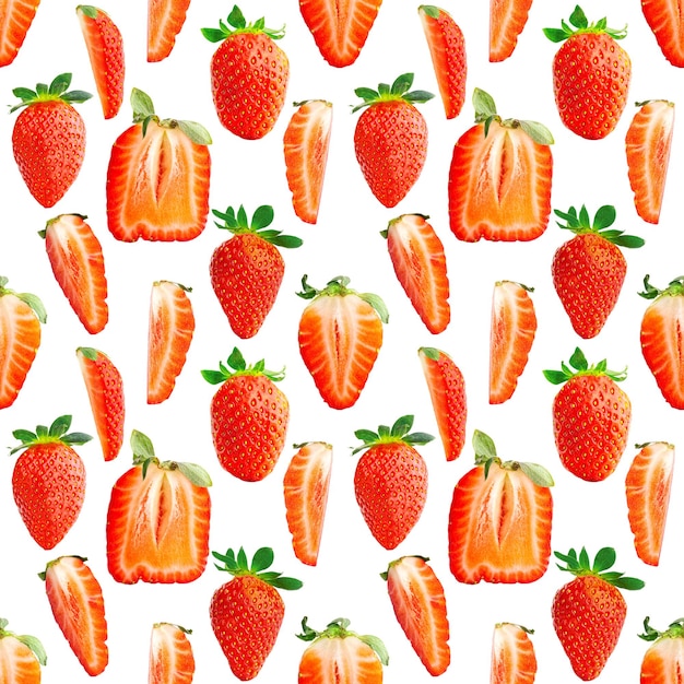 Strawberry seamless pattern ripe strawberries isolated on white package design background