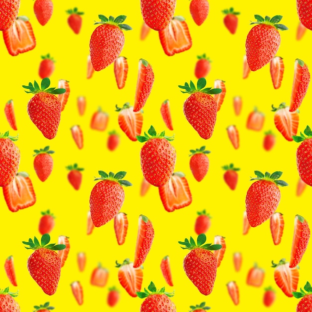 Strawberry seamless pattern Ripe strawberries isolated on yellow package design background