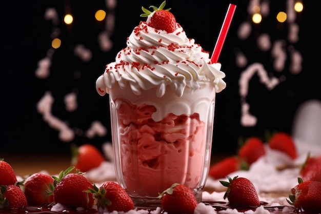 Strawberry shake cream fruits Color organic Generate Ai