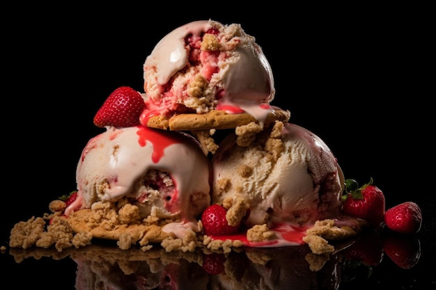 Photo strawberry shortcake ice cream with a biscuit cru ice cream photos1040jpg