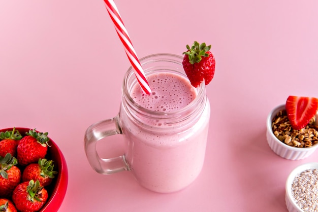 Strawberry smoothie healthy shake with strawberry and milk