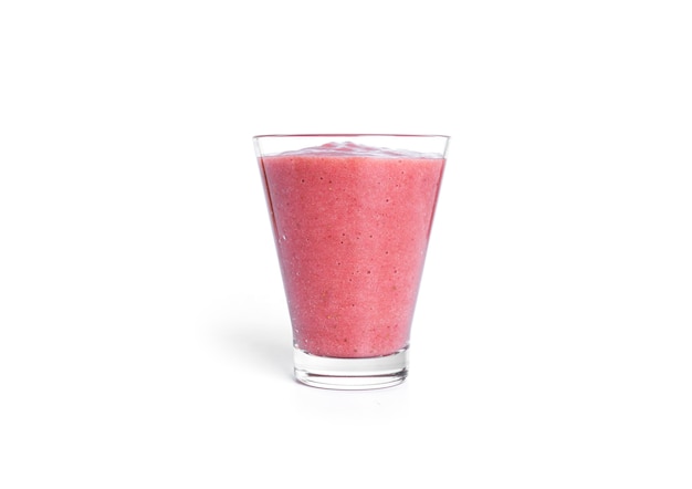 Strawberry smoothie isolated on white. Glass whith pink smoothie.