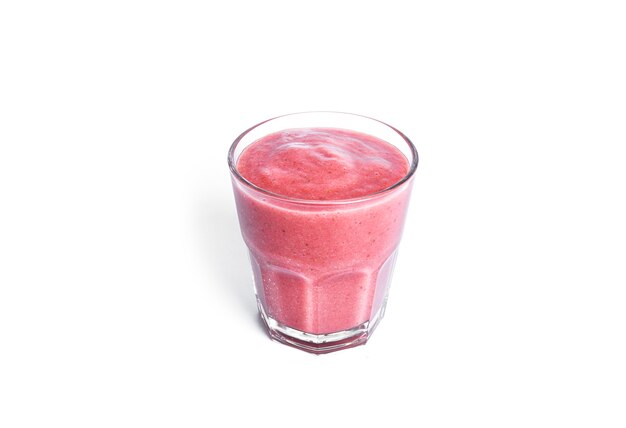 Strawberry smoothie isolated on white. Glass whith pink smoothie.