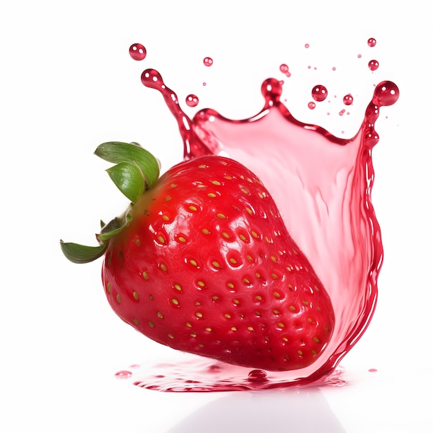 Photo a strawberry splashing into a red strawberry