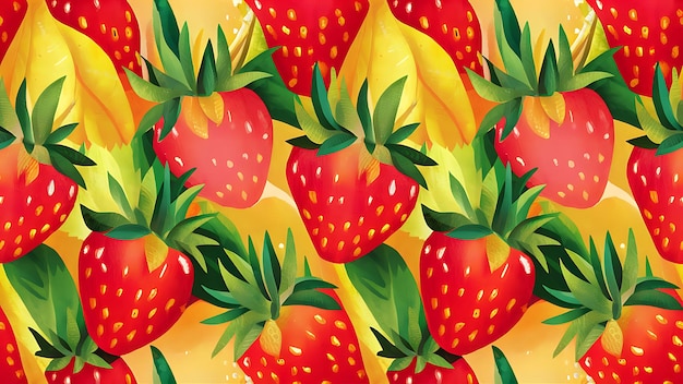 Strawberry summer fruit seamless pattern