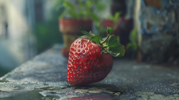 a strawberry that is in water with a splash of water