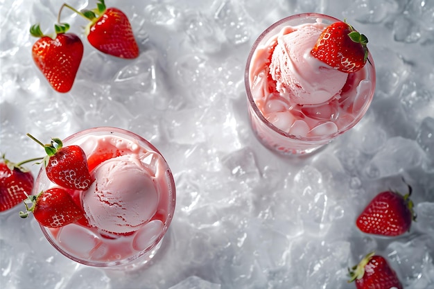 Strawberry Water Float with Two Glasses of Ice