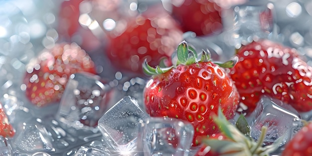 Strawberry and water ice cubes background Ai Generated