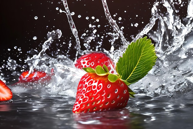 strawberry in water realistic composition