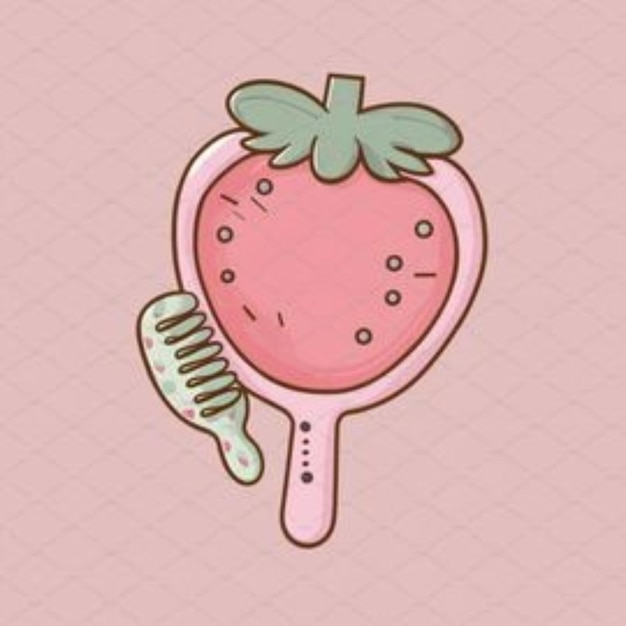 a strawberry with a brush in the background