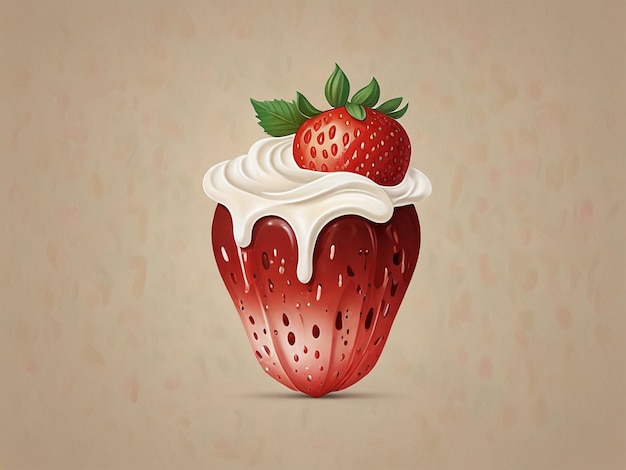 Photo strawberry with cream and a brown background