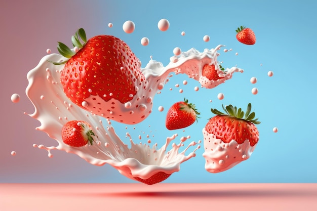 Strawberry with cream Illustration AI Generative