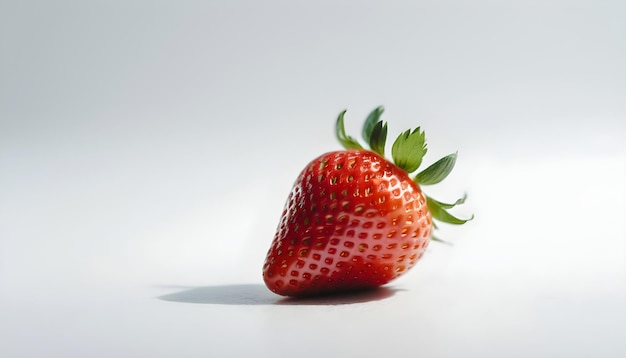 a strawberry with a green leaf on it