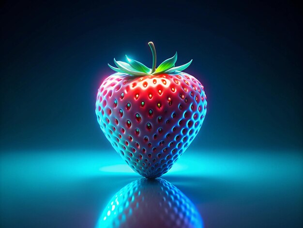 Photo a strawberry with a green stem and a blue background