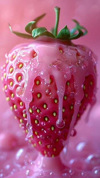 Photo a strawberry with a green stem and pink polka dot on it