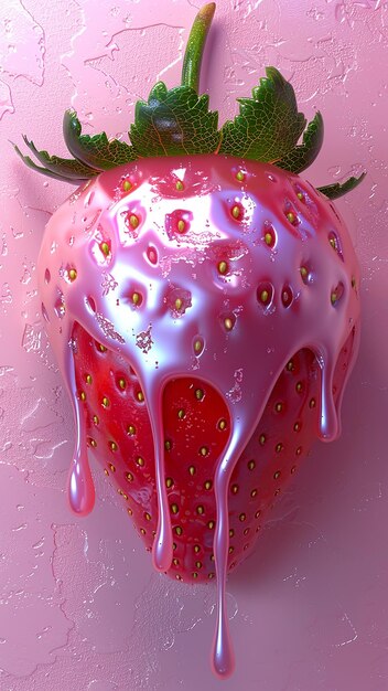 Photo a strawberry with a red dot on it is covered in pink liquid