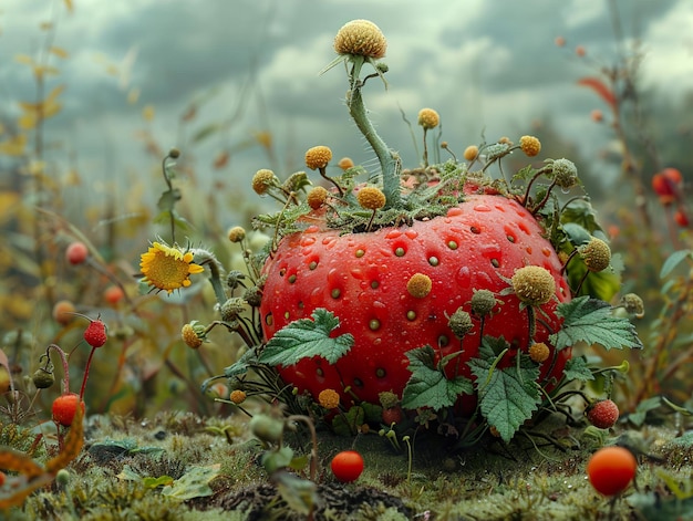 a strawberry with seeds on it and the word strawberry on it