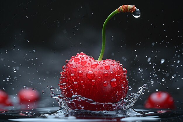 a strawberry with water drops falling on it