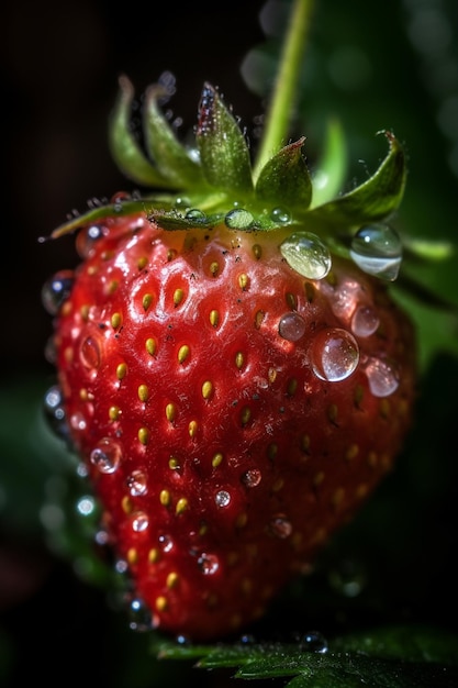 A strawberry with water drops on it