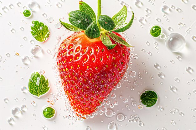 a strawberry with water drops on it