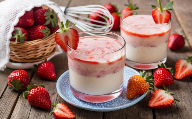 Photo strawberry yogurt parfait decorated with fresh strawberries