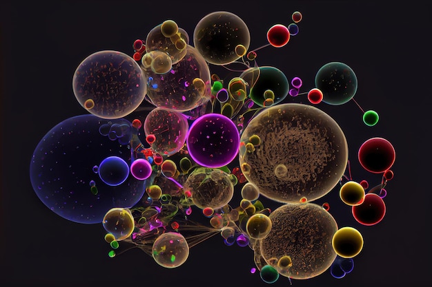 Stream of coloured bubbles abstract background from circles 3d illustration Generative AI